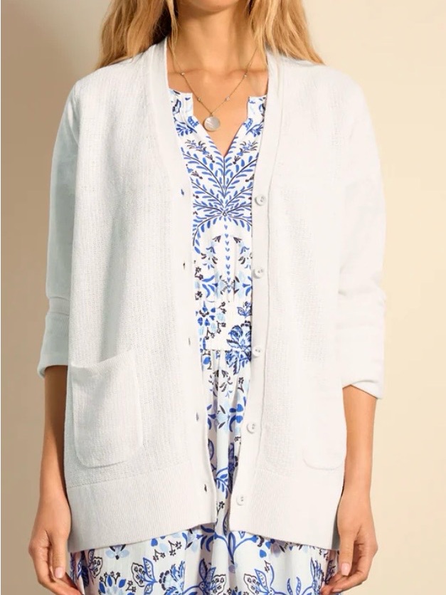 Cabi Clubhouse Cream Lightweight Button-Front Cardigan